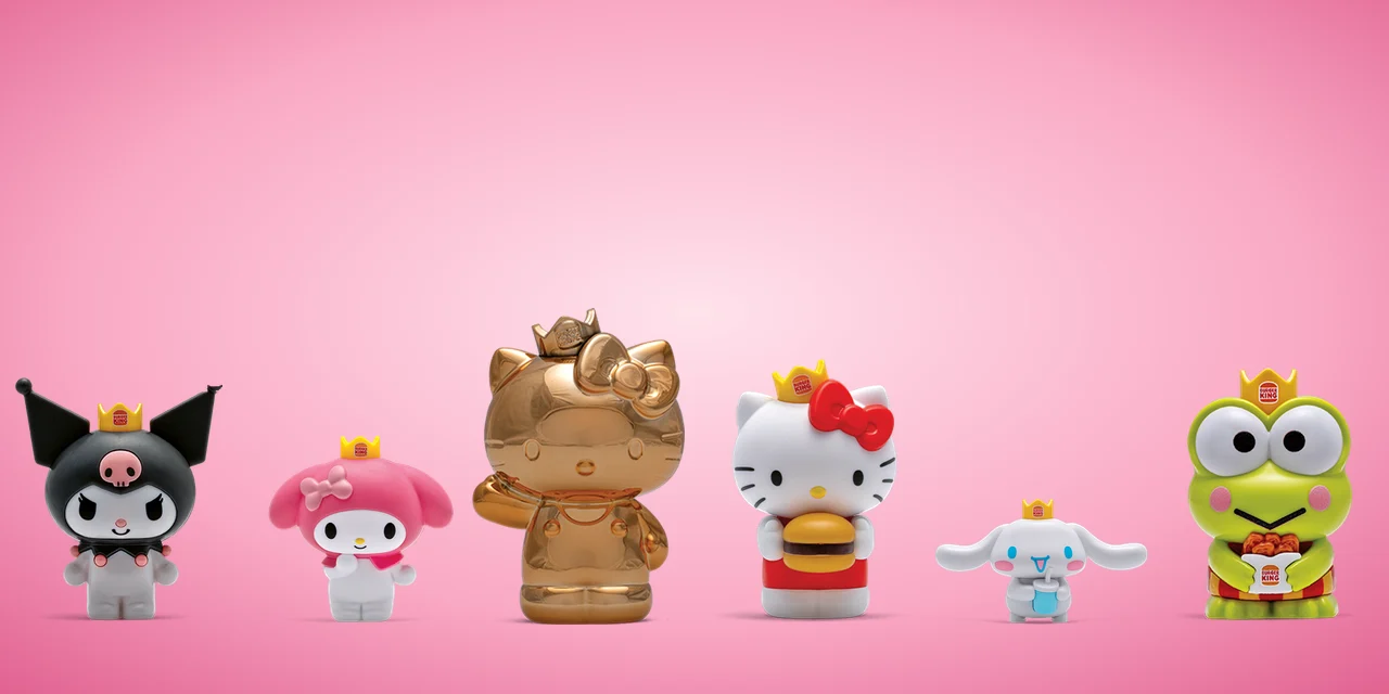Фігурки Burger King Hello Kitty and Friends: Kuromi, My Melody, золота Hello Kitty, Hello Kitty, Cinnamoroll і Keroppi