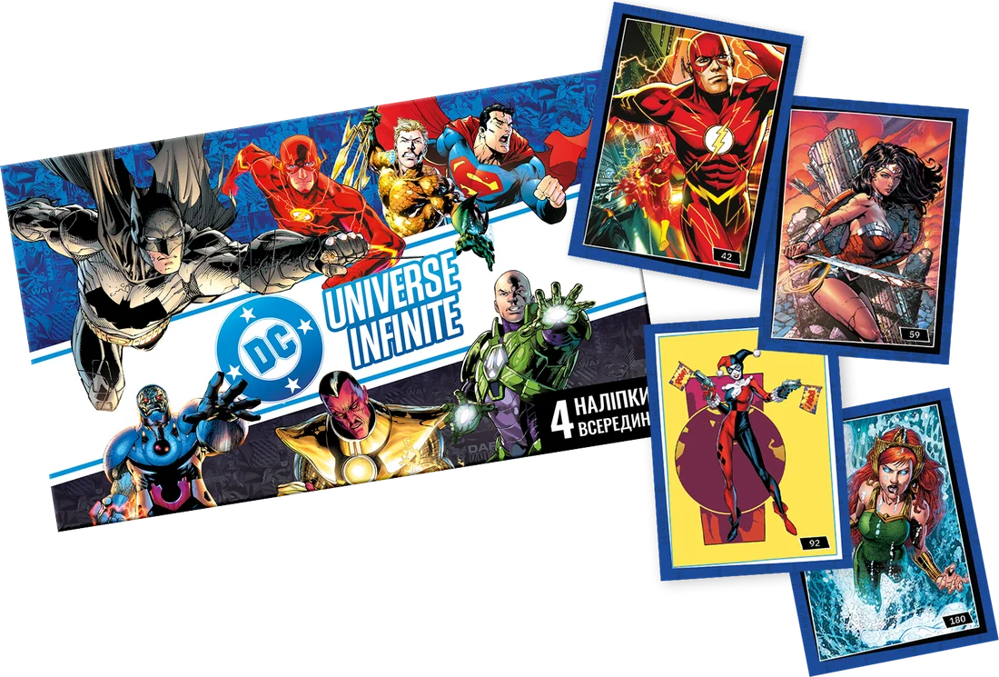 Пак наліпок DC Universe Infinite і чотири наліпки
