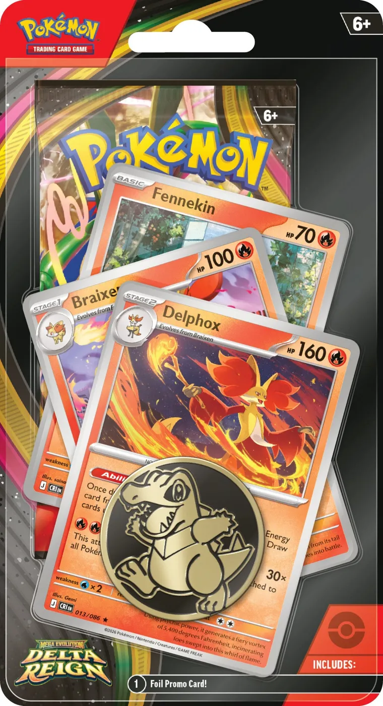 Blíster de Delta Reign con la línea evolutiva de Delphox