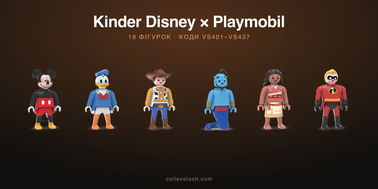 Kinder Surprise Disney × Playmobil: усі 18 фігурок і коди